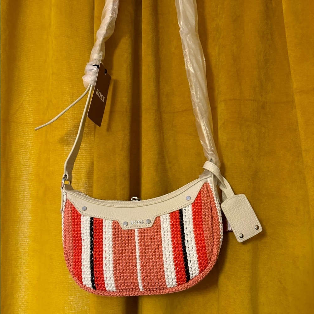 Boss Leather-trimmed Crossbody Bag in Multi-Colored Raffia